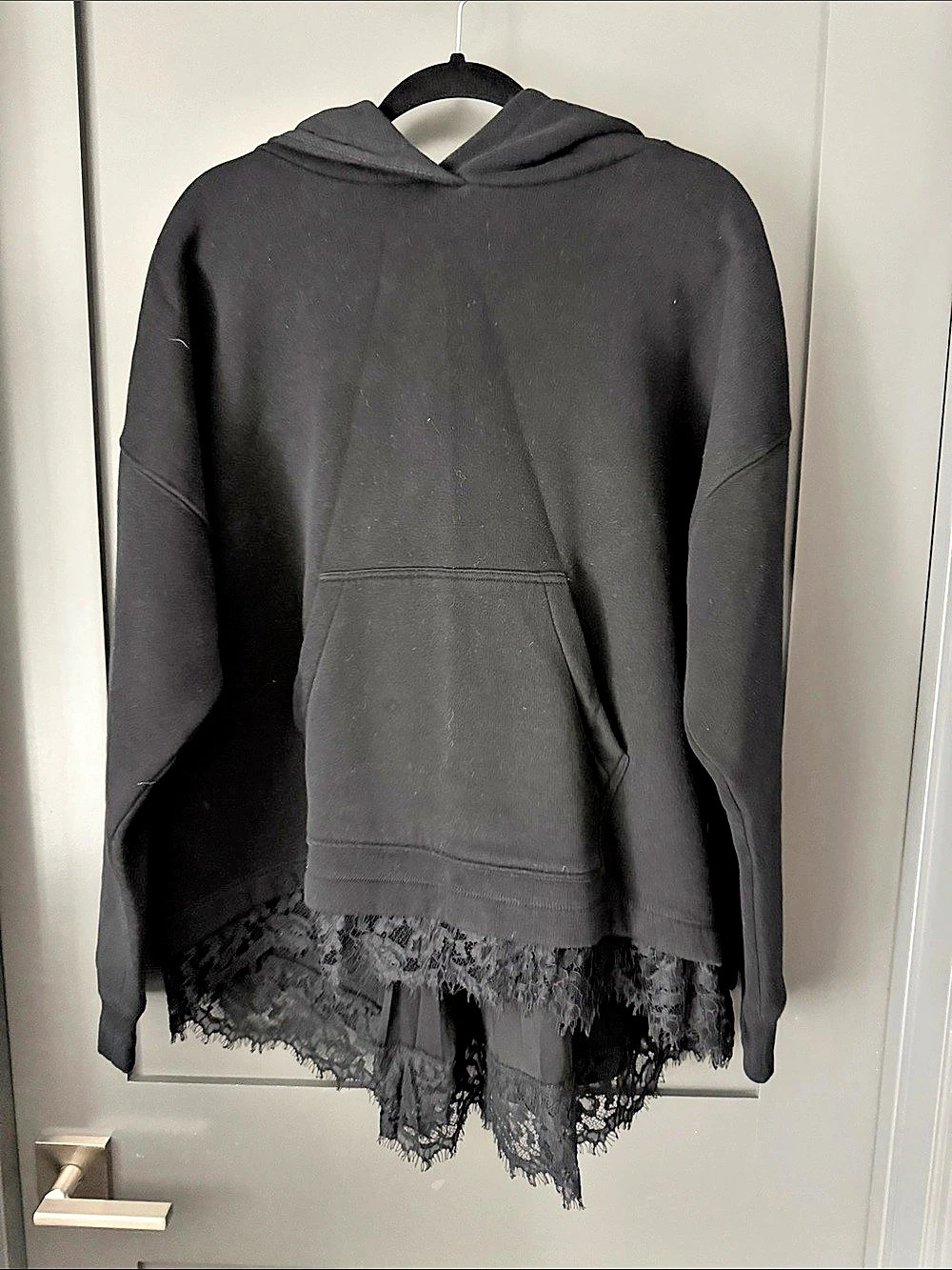 AllSaints Black Lace Hem Hoodie Size Large